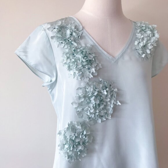 Talbots silk blouse floral silk shirt baby blue - Picture 3 of 7